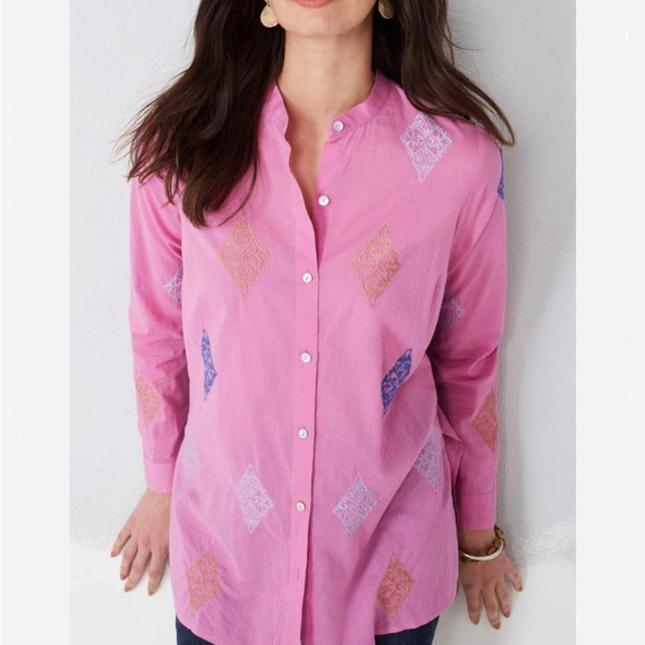 J. Jill Pink Button Down Embroidered Details Cotton Size 4X - Picture 8 of 8
